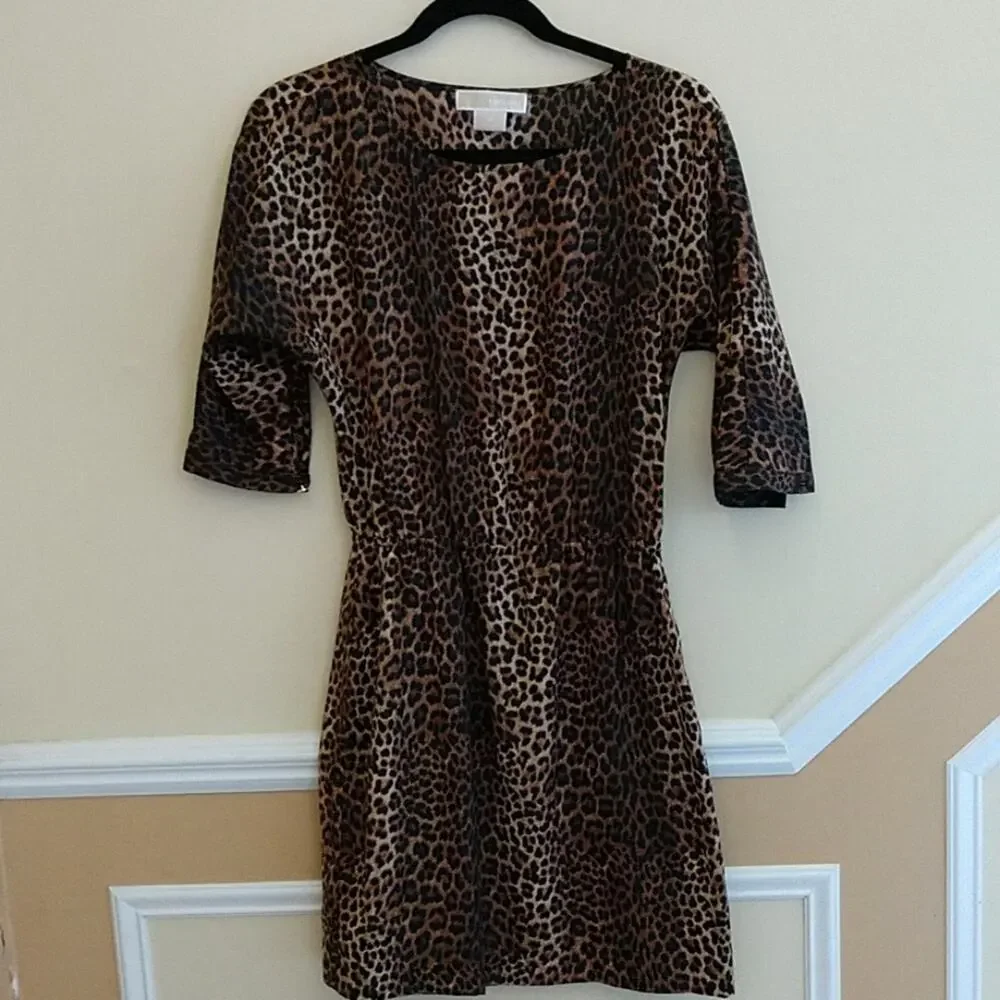 Michael Kors Leopard Short Sleeve Lined Dress sz S